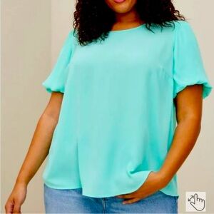 Torrid Abbey Georgette Puff Sleeve BlouseSize 1 Color Aqua
